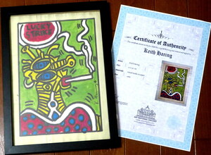 キース ヘリング Keith Haring 1989年 COA付属 ミクストメディア 額付き 肉筆 油彩 ペーパー 紙 模写