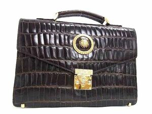 1円 ■美品■ VERSACE ヴェルサーチ サンバースト クロコダイル型押しレザー ワンハンドル ハンドバッグ ブラウン系 BL1562