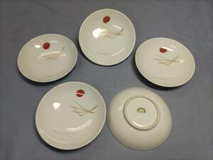 〇オールドノリタケ Noritake 豆皿 5枚 月桂樹-RC印 1935年 輸出向け 食器 小皿 陶器 松ぼっくり 松葉柄 径9.7㎝ 高さ2.2㎝○中古品