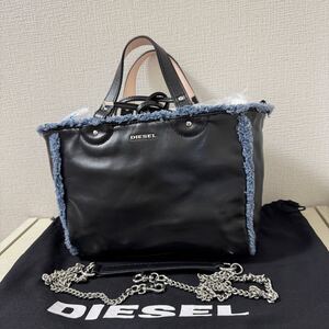 【リバーシブル】【新品同様】DIESEL ディーゼル 2way ハンドバッグ　デニム×レザー　トートバッグ　チェーン　ショルダーバッグ　