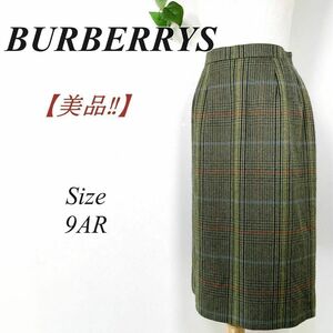 【美品】 90s BURBERRY バーバリー 膝丈 タイト スカート チェック柄 ダークグリーン BURBERRYS 9AR