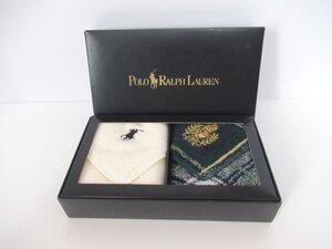 ♪未使用！POLO RALPH LAUREN（ラルフローレン）タオルハンカチ２枚セット（白＆グリーン系）/お箱入り