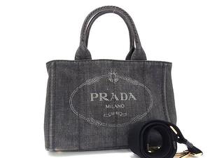 1円 ■美品■ PRADA プラダ カナパ キャンバス 2WAY クロスボディ ハンドバッグ トート ショルダー 斜め掛けかばん ブラック系 FK2324