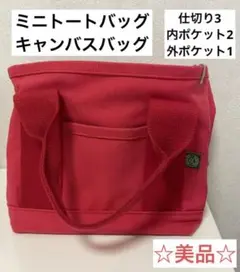 ミニトート　キャンバスバッグ　仕切り付き　レッド