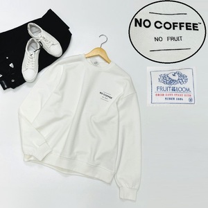 FRUIT OF THE LOOM×NO COFFEE /M/ ホワイト 長袖スウェット ブラックロゴ アウトドア キャンプ バイク フルーツオブザルーム ノーコーヒー