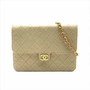 1円 CHANEL シャネル マトラッセ ココマーク プッシュロック コットンジャージ チェーン ショルダー バッグ ベージュ a3693