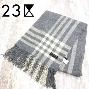 1I3097-R◆良品 23区 ニジュウサンク カシミヤフリンジストール◆ユニセックス メンズ レディース 秋冬 防寒 ニット ウール グレー 大判