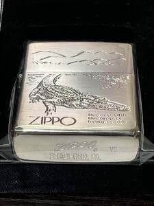 zippo 底面斜体 ロゴ クロコダイル 筆記体 crocodile 年代物 1991年製 silver シルバー アニマル 希少刻印 デットストック ケース 保証書