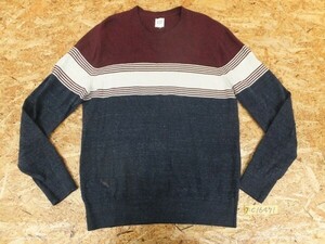 GAP ギャップ メンズ 配色切り替え ポリエステル混 コットン ニット セーター 小豆色×白×紺 M