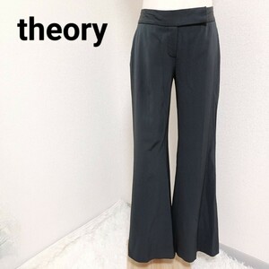 セオリー theory 美品 スラックス ボトムス ブーツカット ストレッチ生地 センタープレス 黒色 ブラック XO XS レディース