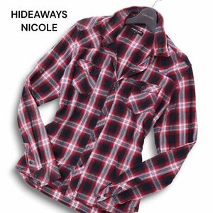 HIDEAWAYS NICOLE ハイダウェイ ニコル 通年 襟ワイヤー★ 長袖 ウエスタン チェック シャツ Sz.48　メンズ 赤　C4T07662_8#C