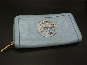 TORY BURCH トリーバーチ レザー ラウンドファスナー 長財布 ウォレット 札入れ 小銭入れ レディース ライトブルー系 DE3214