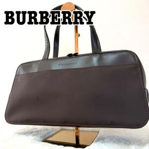 極美品 BURBERRY LONDON バーバリー ロンドン トートバッグ レザー ハンドバッグ ダークブラウン メンズ フルートバッグ ボストンバッグ