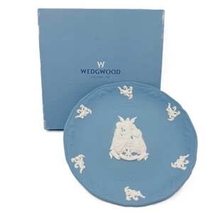 ウェッジウッド WEDGWOOD クリスマスプレート 2001 JOY ジャスパー Jasper 皿 陶磁器 ペールブルー