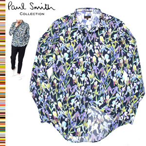 極美品！Mサイズ Paul Smith COLLECTION アイリス ボタニカルプリント フローラル 花柄 長袖シャツ■フラワー ポールスミス コレクション