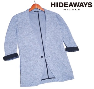 新品!! ハイダウェイ ニコル カノコ 7分丈 ノーカラー ジャケット サックスブルー 50 (LL) ☆ HIDEAWAYS NICOLE メランジ 定価1.4万円 XL