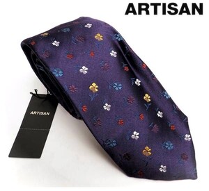 新品サンプル定価1.8万円 ARTISAN アルチザン 日本製 シルク100% “ランダムフラワー”ネクタイ パープル(24) 66NG12