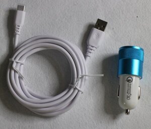 14 00392 ☆ シガーソケット USB カーチャージャー QuickCharge3.0対応 2ポート 急速充電 12V 24V Type-Cケーブル【アウトレット品】