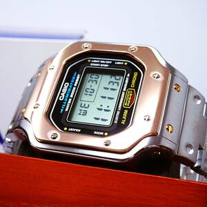 〓新品〓GショックMODカスタム〓本体付きDW5600デジタル腕時計ステンレス製シャンパンツートンカラーベゼル＆ベルト〓フルメタルモデル 