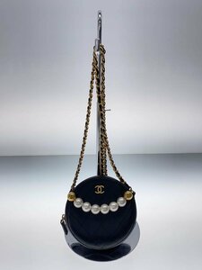 CHANEL◆マトラッセ/パール/チェーンショルダー/ラウンドショルダーバッグ/レザー/BLK