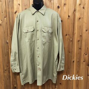 Dickies /ディッキーズ /メンズ2XL 長袖シャツ ワークシャツ トップス 無地 ポリコットン 二つポケット アメカジ ミリタリー USA古着