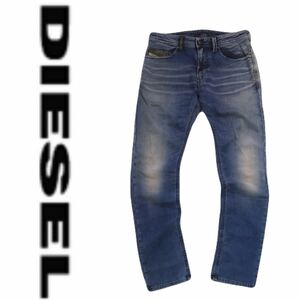 美品 芸術的 名作 ジョグジーンズ DIESEL ビンテージ加工 一部レザー スウェットデニム デニムパンツ ジーパン W32 ディーゼル 2411164