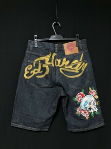 ◆Ed Hardy エドハーディー デニム ハーフパンツ 34 ビッグロゴ