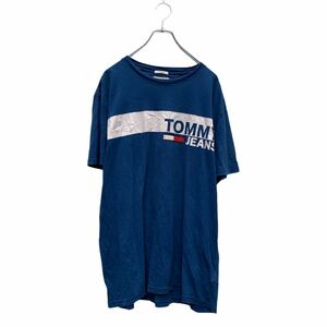 TOMMY HILFIGER 半袖 プリントTシャツ XL ブルー トミーヒルフィガー ビッグサイズ クルーネック 袖ロゴ 古着卸 アメリカ仕入 a605-6783