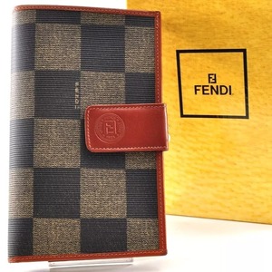 未使用 FENDI フェンディ ペカン がま口 長財布 レザー 革 ブラウン 茶色 グレー 灰色 柄あり レディース 箱付き 正規品 7A859138