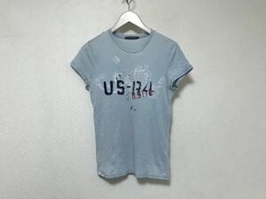 本物ラルフローレンRALPHLAURENコットンプリント半袖Tシャツアメカジサーフビジネススーツレディース青ブルーL