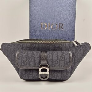 Christian Dior 極美品 バッグ ウエストバッグ メンズスタイル ジャカードコットンとレザー ブラック