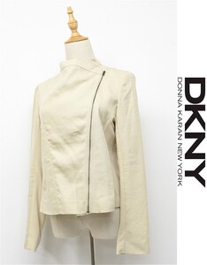 G477/ DKNY ライダースジャケット ブルゾン 生地切替 ストレッチ 6 L ベージュ系 春秋