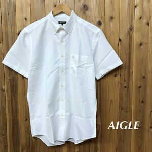 AIGLE /エーグル /メンズL 半袖シャツ トップス ボタンダウンシャツ ワイシャツ トップス ロゴ刺繍 紳士 アウトドア 古着