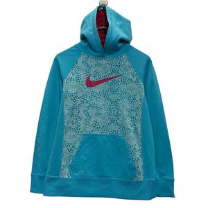 NIKE ロゴ スウェット パーカー ナイキ XL キッズ 160～ ライトブルー プルオーバー ラグラン ポケット付き 古着卸 アメリカ仕入 a610-7142