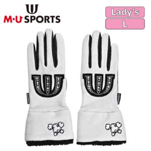 【レディース】M・U SPORTS キラキラモチーフ フリース 両手グローブ 703J6808【MUスポーツ】【アイボリー】【Lサイズ】【GolfGlove】