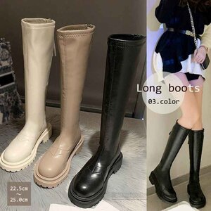 ロングブーツ レディース 厚底ブーツ韓国 25.0cm（6） ブラック