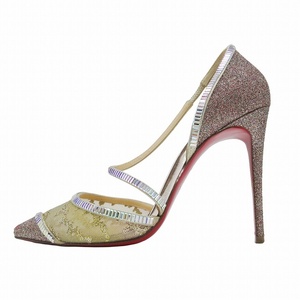 美品 クリスチャンルブタン Christian louboutin Chiara Diams 100 ラメ グリッター メッシュ パンプス シューズ ポインテッドトゥ 37 ♪7