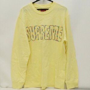 中古 シュプリーム Supreme 長袖 刺繍ロゴ リブ袖 Tシャツ Sサイズ イエロー系 100%コットン 中国製 一部シミあり