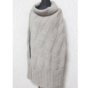 美品 AGNONA アニオナ ホワイトカシミヤ100％ タートルネック ロング丈 ニット ポンチョ セーター S ベージュ ◆