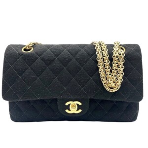 シャネル CHANEL マトラッセ25 A01112 ブラック ゴールド金具 コットン ショルダーバッグ レディース 中古