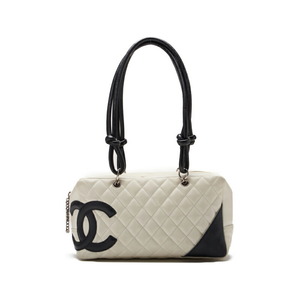 CHANEL シャネル カンボンライン ショルダーバッグ カーフレザー 白×黒（シルバー金具）ショルダーバッグ ミニショルダーバッグ