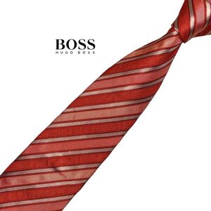 HUGO BOSS 高級ネクタイ ストライプ柄 レジメンタル柄 レッド系 ヒューゴボス USED メンズ服飾小物 中古 t928