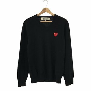 PLAY COMME des GARCONS / プレイコムデギャルソン | ハートワッペン ウールニット プルオーバー | M | ブラック | メンズ