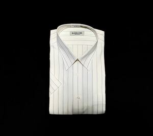 (未使用) RASCOR // 形態安定 半袖 ストライプ柄 シャツ・ワイシャツ (白) サイズ 42-L