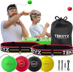 TEKXYZ ボクシング リフレックスボール ファミリーパック | 調節可能なヘッドバンド2個 + 初心者用リフレックスボール x 2 + ベテラン用リフレックスボール x 1 + ボクサー用リフレックスボール x 1など