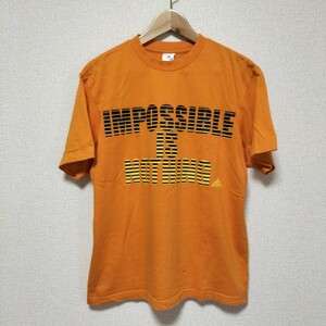 ☆00s adidas old Tシャツ プルオーバー フロント メッセージ プリント メンズ サイズM 半袖 オレンジ オールド アディダス 古着 USED