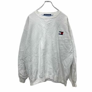 TOMMY HILFIGER 刺繍スウェット トレーナー Lサイズ トミーヒルフィガー ホワイト 古着卸 アメリカ仕入 t2406-3173