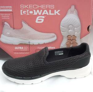 新品未使用◆送料無料◆25.5cm(25cm相当)SKECHERS スケッチャーズ GO WALK 6 ゴーウォーク 6 黒スリッポン/レディース