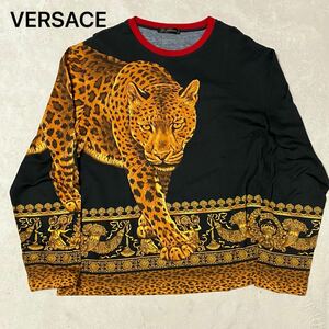 1円~ 【希少黒タグメデューサ】 VERSACE ヴェルサーチ 長袖 Tシャツ 豹柄 レオパード ロングスリーブ 総柄 ヴェルサーチェ サイズL TEE