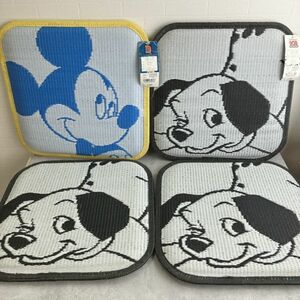 ☆【未使用品】 チェアパッド 101匹わんちゃん☆ミッキー 4点まとめて！ 44×44cm 座布団 日本製 暑い夏にピッタリ！ディズニー 保管品